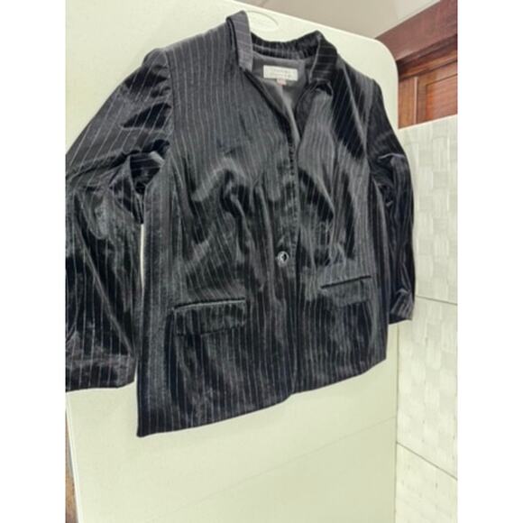"Tahari" Black Pinstripe Velvet Womens Blazer/Cardigan,Vintage,Y2K,Goth,Romance - Picture 4 of 11